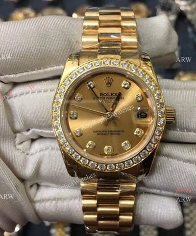 Replica Swiss Eta2824 ROLEX Datejust Yellow Gold Diamond Ladies Watch